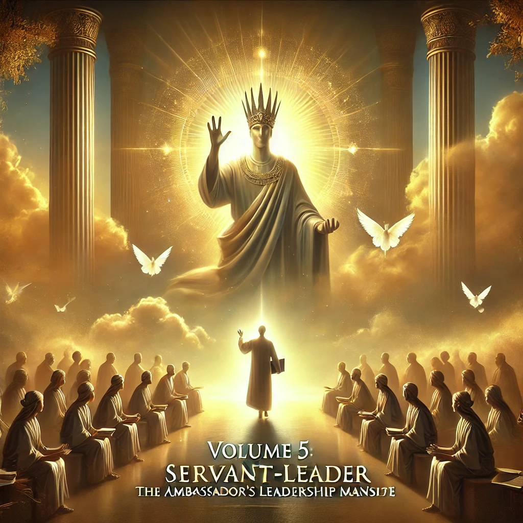 Volume 5: The Ambassador’s Leadership Mandate

A servant-leader guiding people with divine wisdom, surrounded by golden light and a symbolic throne, symbolizing transformative leadership aligned with God’s Kingdom.